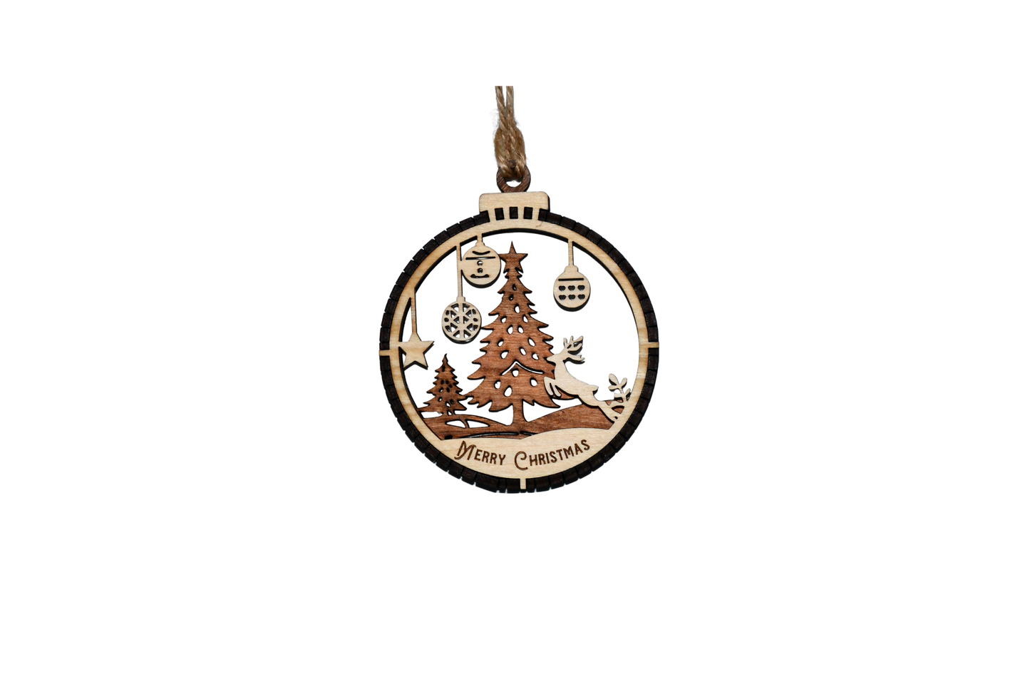 2 Layer Christmas Ornament - Buck Jumping- Laser Engraved Wood | Made in America