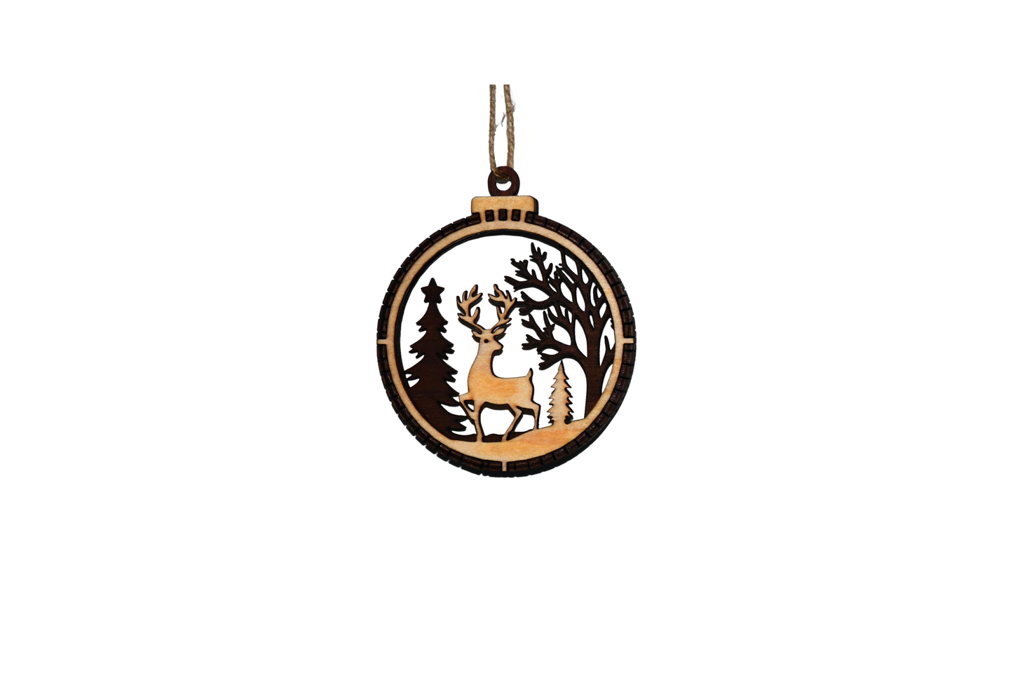2 Layer Christmas Ornament - Buck - Laser Engraved Wood | Made in America