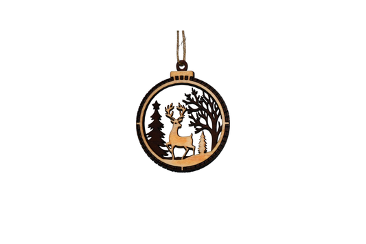 2 Layer Christmas Ornament - Buck - Laser Engraved Wood | Made in America