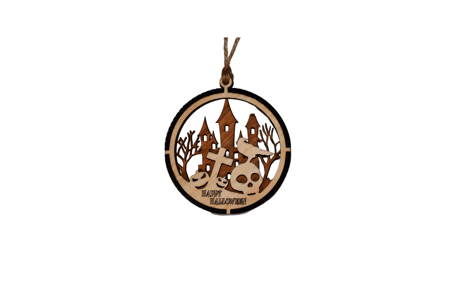 2 Layer Halloween Ornament - Crow Spooky - Laser Engraved Wood | Made in America