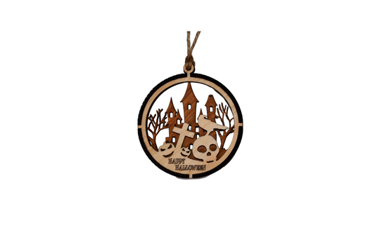 2 Layer Halloween Ornament - Crow Spooky - Laser Engraved Wood | Made in America