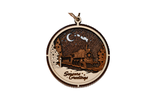 3 Layer Christmas Ornament - Seasons Greetings - Laser Engraved Wood | Made in America