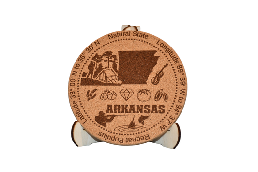 Arkansas Cork Coaster - Laser Etched State Design - Made in America