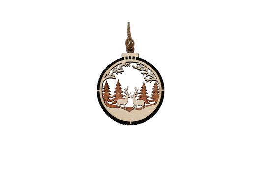 2 Layer Christmas Ornament - Bucks - Laser Engraved Wood | Made in America