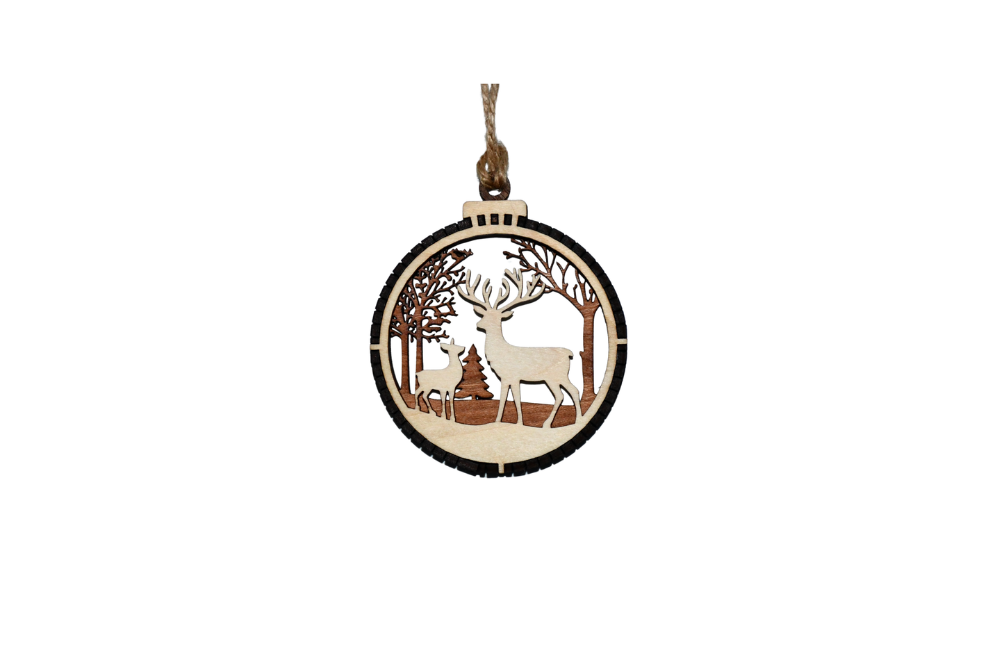 2 Layer Christmas Ornament - Deer - Buck - Laser Engraved Wood | Made in America