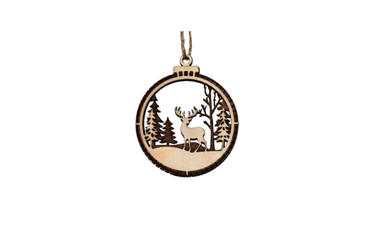 2 Layer Christmas Ornament - Deer - Buck - Laser Engraved Wood | Made in America