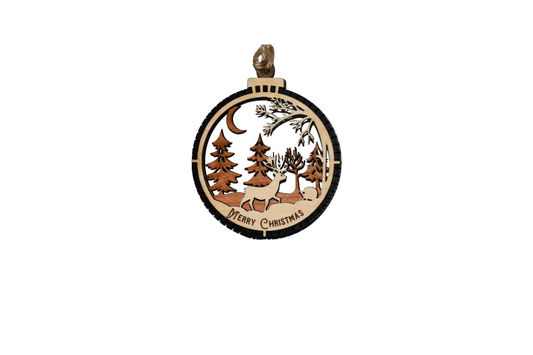 2 Layer Christmas Ornament - Deer - Buck - Porcupine - Laser Engraved Wood | Made in America