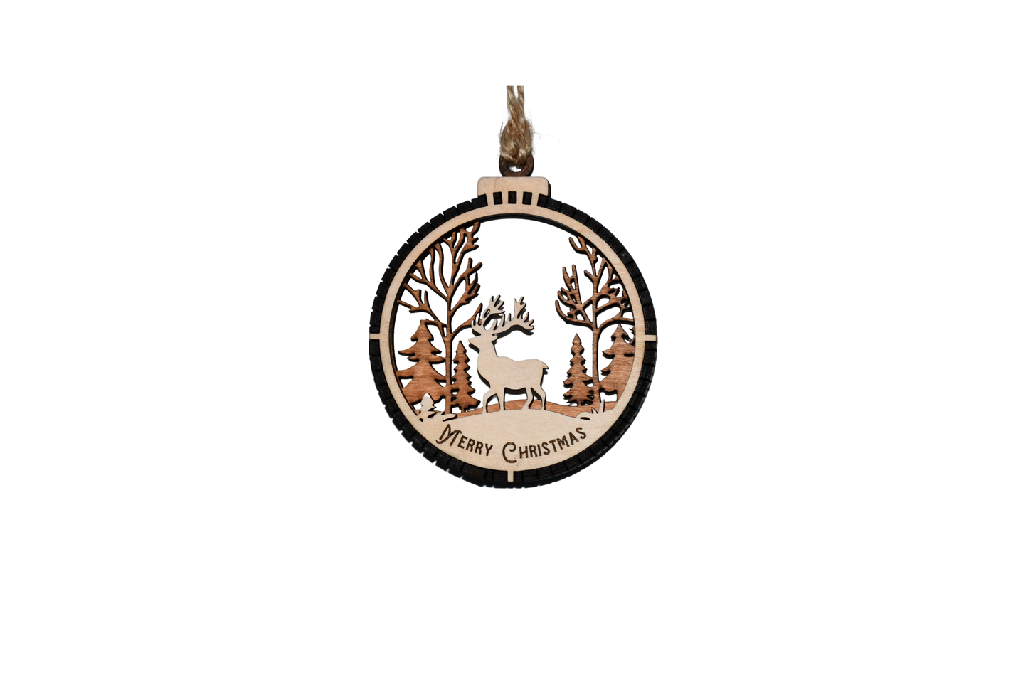 2 Layer Christmas Ornament - Deer - Buck - Laser Engraved Wood | Made in America