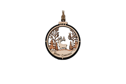 2 Layer Christmas Ornament - Deer - Buck - Laser Engraved Wood | Made in America