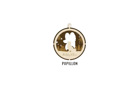 3 Layer Dog Ornament - Papillon - Laser Engraved Wood | Made in America