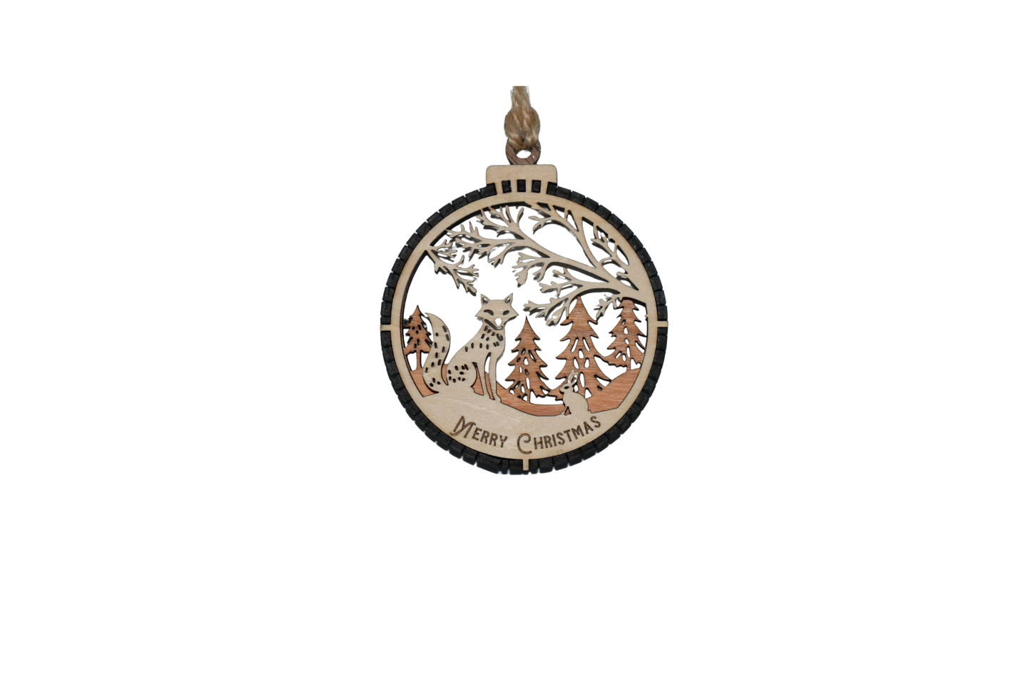 2 Layer Christmas Ornament - Canidae (Fox) - Laser Engraved Wood | Made in America