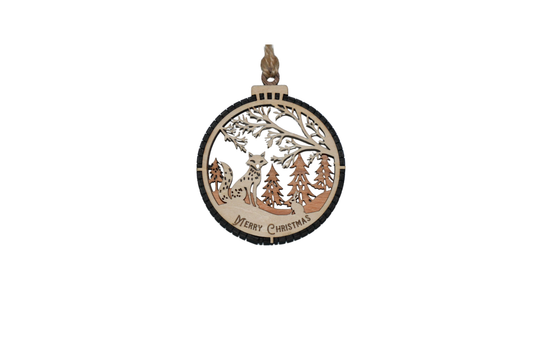 2 Layer Christmas Ornament - Canidae (Fox) - Laser Engraved Wood | Made in America