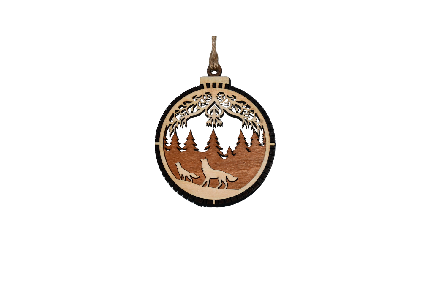 2 Layer Christmas Ornament - Canidae (Dog, Wolf, Fox) - Laser Engraved Wood | Made in America