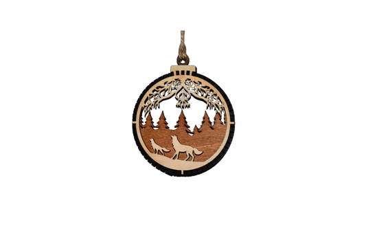 2 Layer Christmas Ornament - Canidae (Dog, Wolf, Fox) - Laser Engraved Wood | Made in America