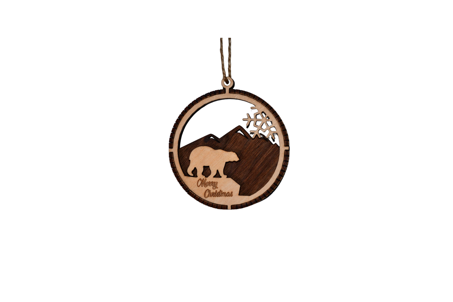 2 Layer Christmas Ornament - Bear - Laser Engraved Wood | Made in America