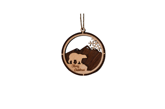 2 Layer Christmas Ornament - Bear - Laser Engraved Wood | Made in America