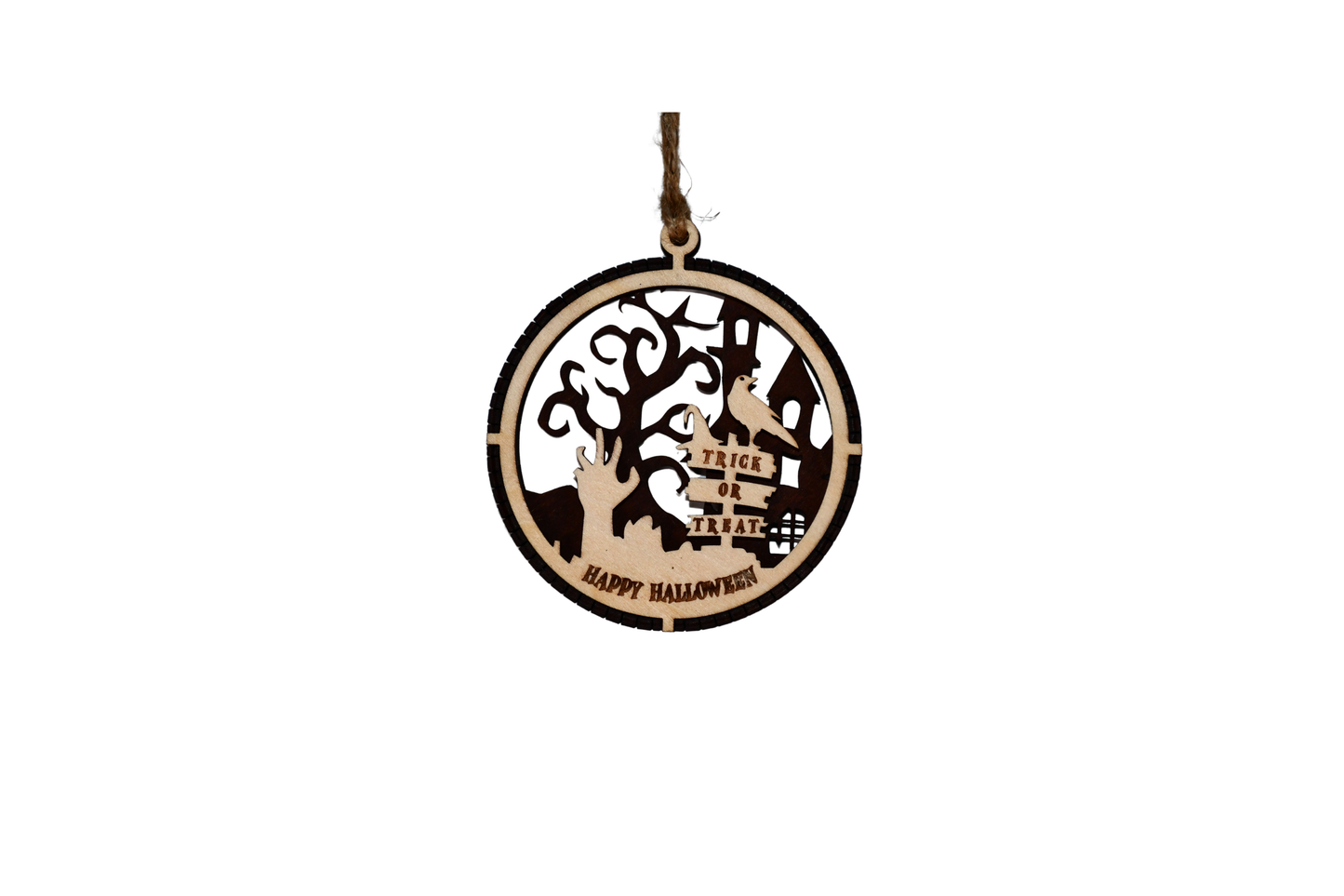 2 Layer Halloween Ornament - Crow & Hand - Laser Engraved Wood | Made in America