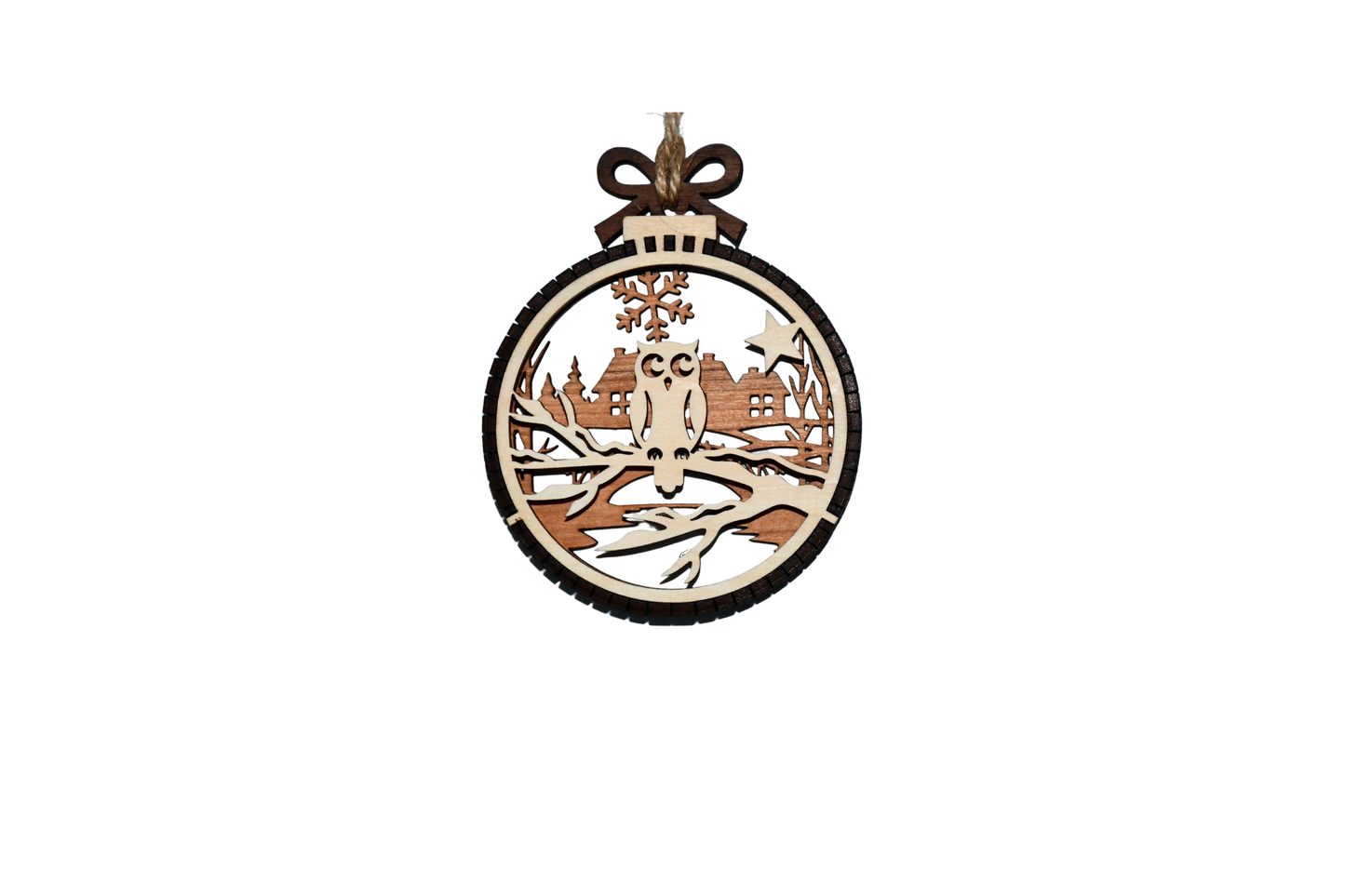 2 Layer Christmas Ornament - Owl - Laser Engraved Wood | Made in America
