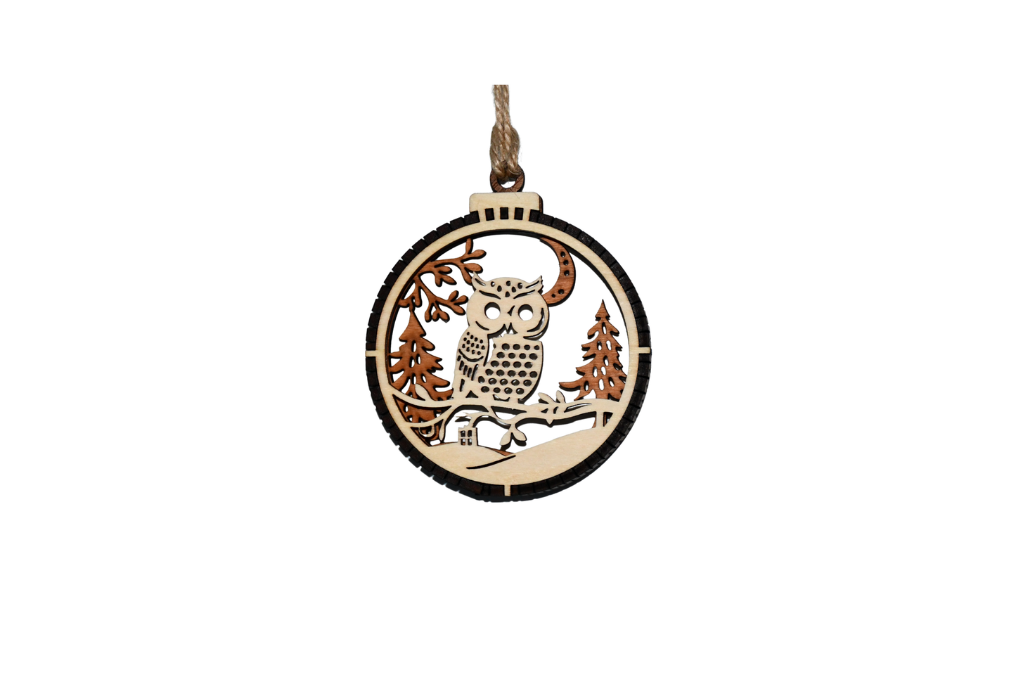 2 Layer Christmas Ornament - Owl - Laser Engraved Wood | Made in America