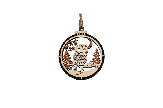 2 Layer Christmas Ornament - Owl - Laser Engraved Wood | Made in America