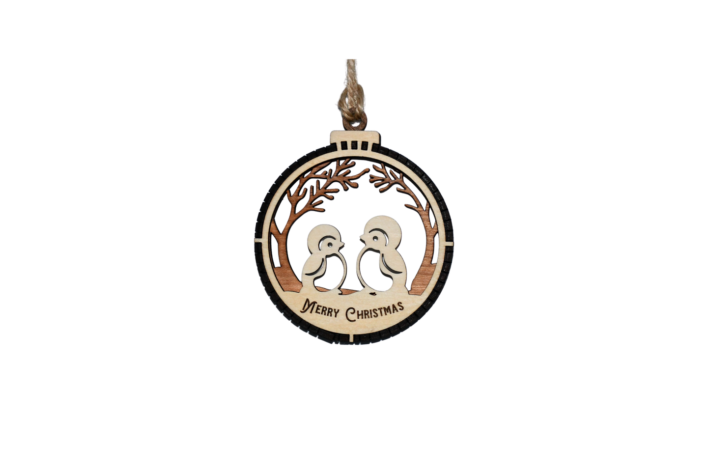 2 Layer Christmas Ornament - Birds - Laser Engraved Wood | Made in America