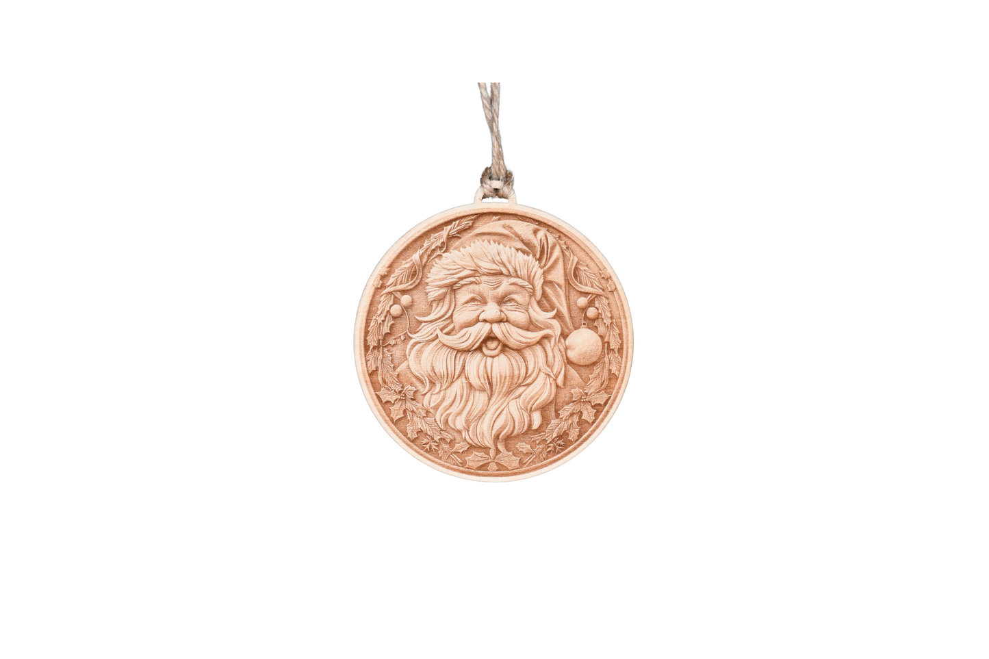 1 Layer Christmas Ornament - Santa - Laser Engraved Wood | Made in America