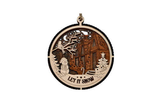 3 Layer Christmas Ornament - Let it Snow - Laser Engraved Wood | Made in America