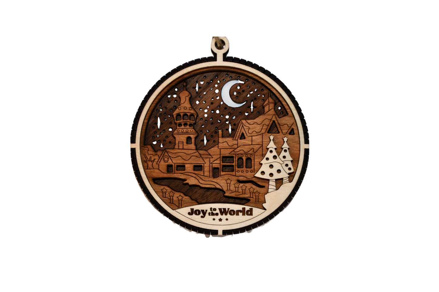 3 Layer Christmas Ornament - Joy to the World - Laser Engraved Wood | Made in America