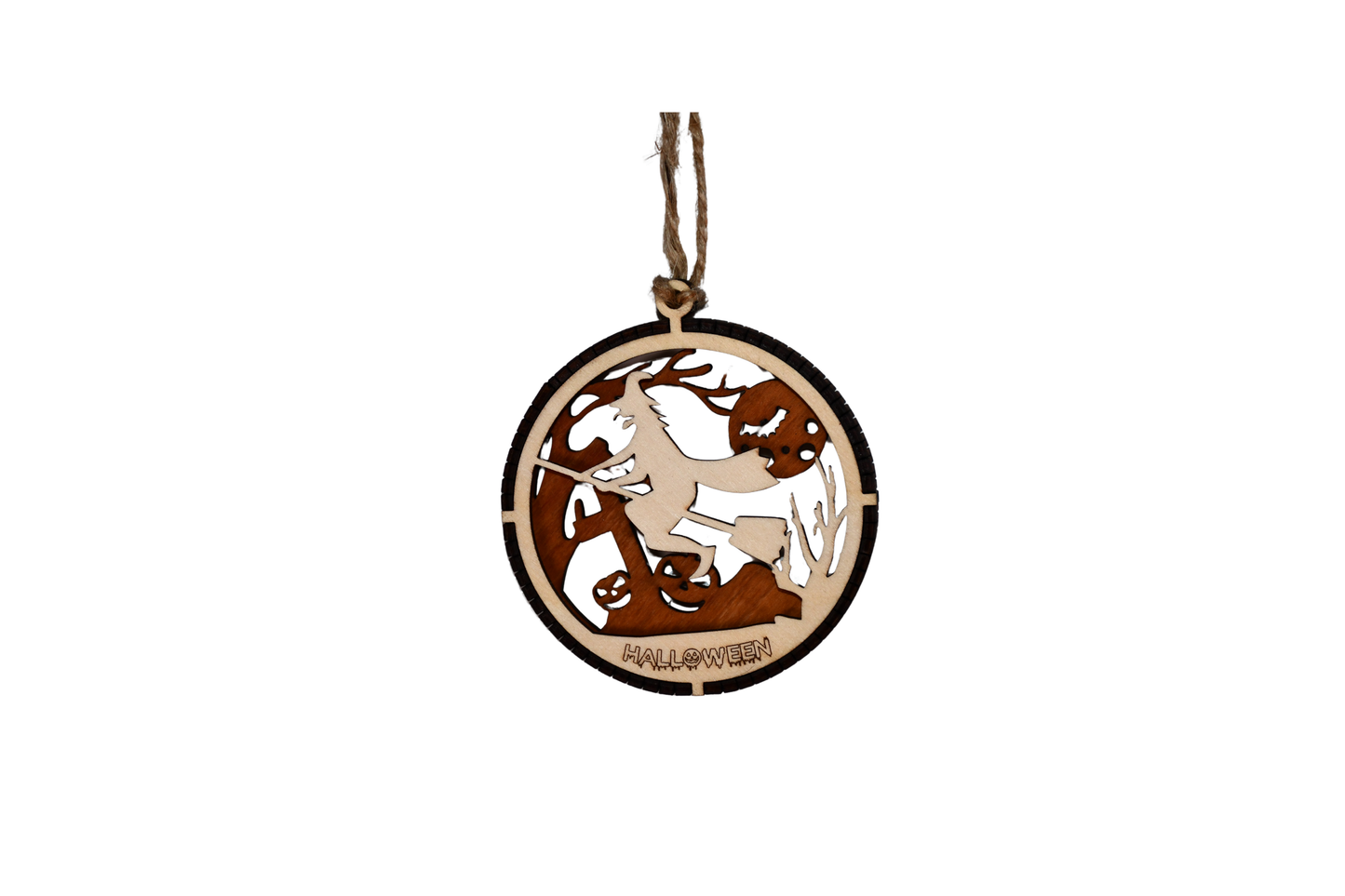 2 Layer Halloween Ornament - Witch - Laser Engraved Wood | Made in America
