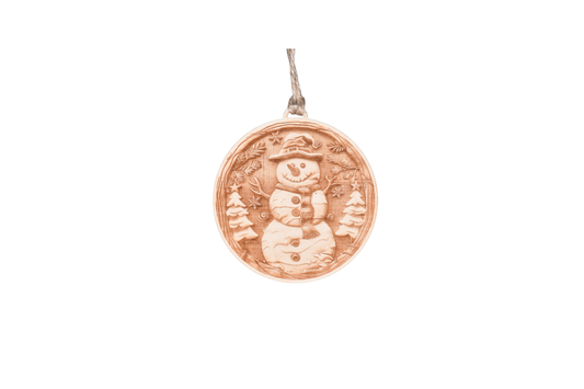 1 Layer Christmas Ornament - Snowman - Laser Engraved Wood | Made in America