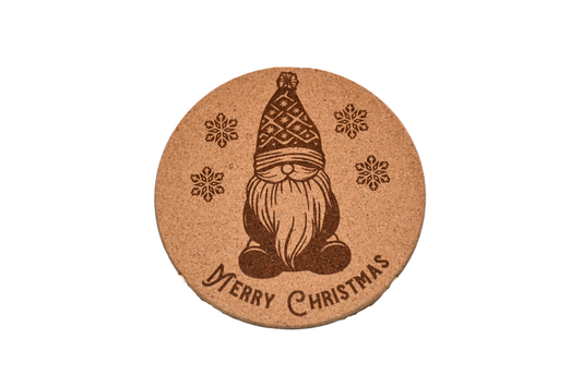 Christmas Cork Coaster - Gnome - Laser Engraved - Made in America