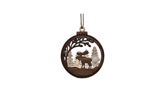 2 Layer Christmas Ornament - Moose - Laser Engraved Wood | Made in America