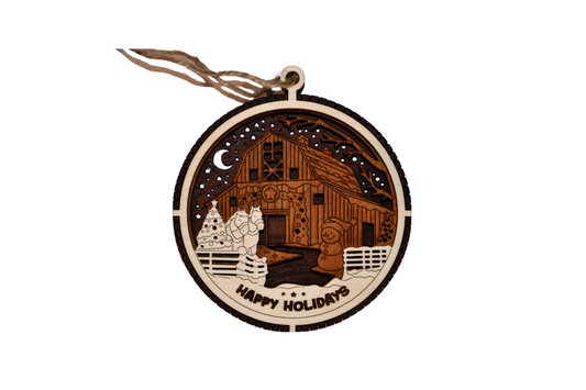 3 Layer Christmas Ornament - Happy Holidays - Laser Engraved Wood | Made in America