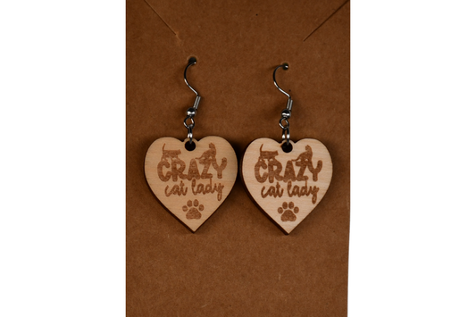 #14 EARRINGS - CAT HEART WOOD