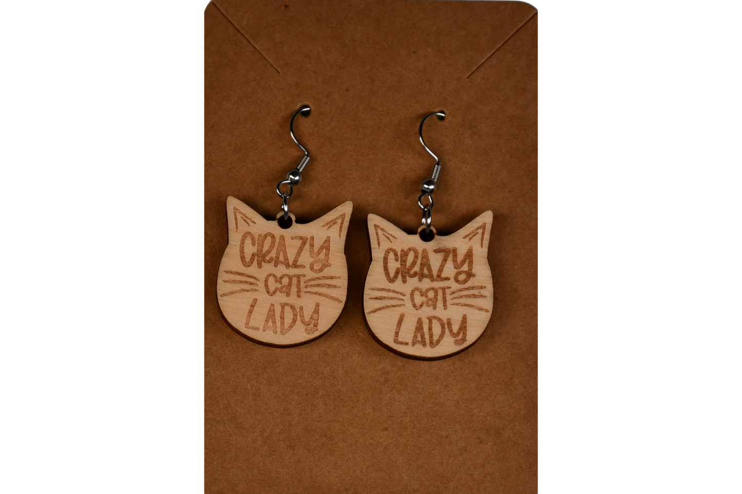 #15 EARRINGS - CAT HEAD WOOD