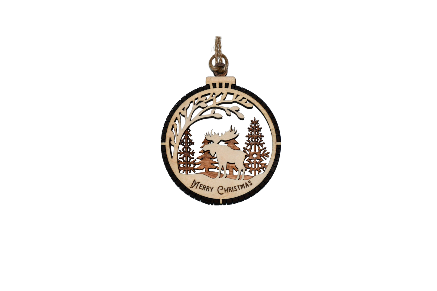 2 Layer Christmas Ornament - Moose - Laser Engraved Wood | Made in America
