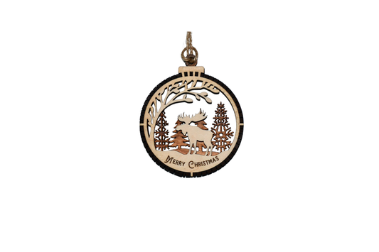 2 Layer Christmas Ornament - Moose - Laser Engraved Wood | Made in America