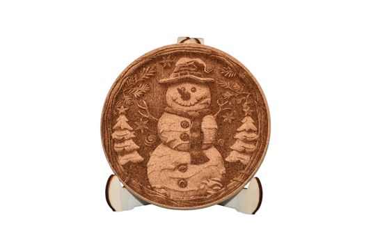 Christmas - Cork Coaster - Snowman - Laser Engraved - Made in America