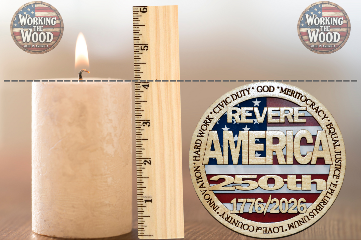 America's 250th Anniversary (REVERE) Emblem - 4 Inch Round with Stand