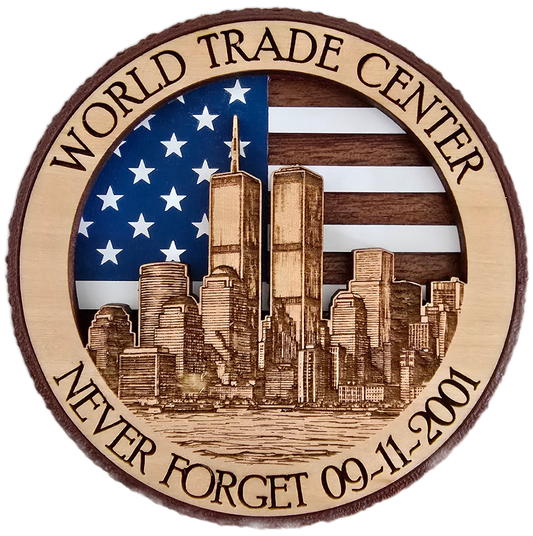 World Trade Center Never Forget 9/11 Memorial Wooden Magnet – Laser Engraved Twin Towers